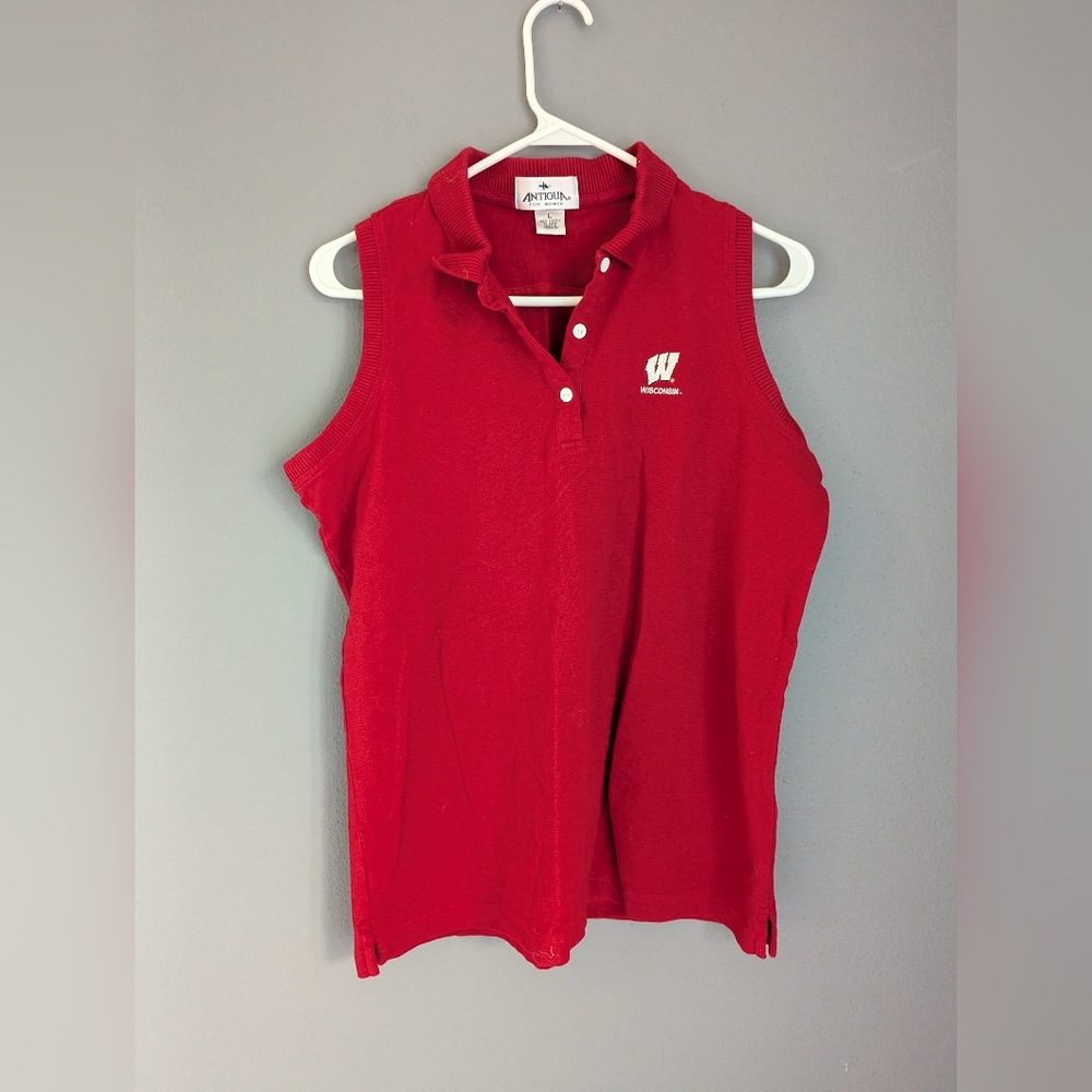 Antigua red Wisconsin Badgers 100% cotton tank collared shirt 3/4 button 22x25